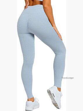 High Waisted Ribbed Seamless Leggings, Gym Yoga Workout Tights, Size Large